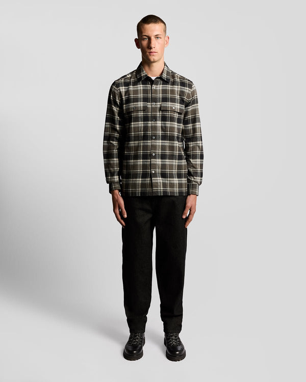 lyle & scott Brushed Cotton Check Shirt Jet Black/ Limestone