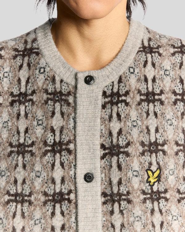 Lyle & Scott Brushed Intarsia Knitted Cardigan Light Grey Marl