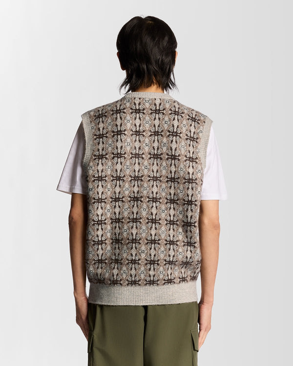 Lyle & Scott Brushed Intarsia Knitted Cardigan Light Grey Marl