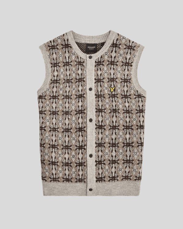 Lyle & Scott Brushed Intarsia Knitted Cardigan Light Grey Marl