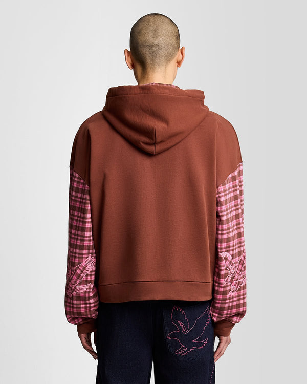 Lyle & Scott Contrast Check Zip Hoodie Ganache Brown/ Phlox Pink