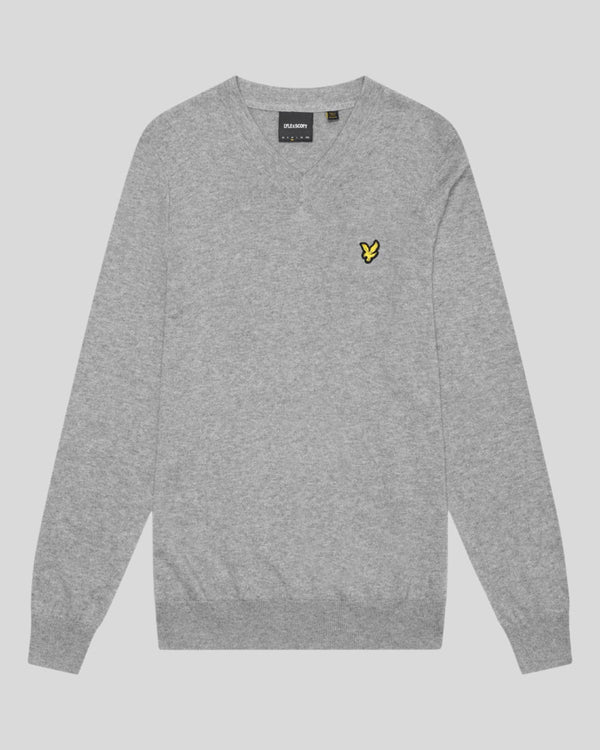 Lyle & Scott Cotton Merino V Neck Jumper Mid Grey Marl