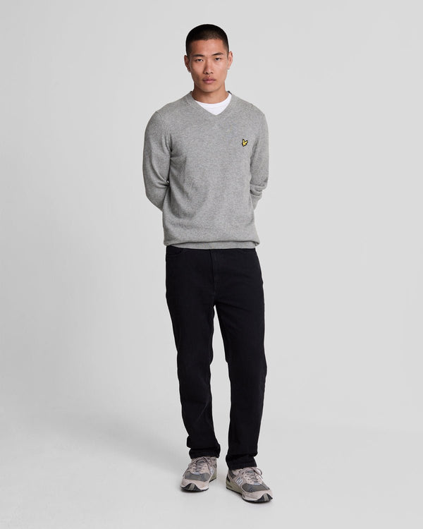 lyle & scott Cotton Merino V Neck Jumper Mid Grey Marl