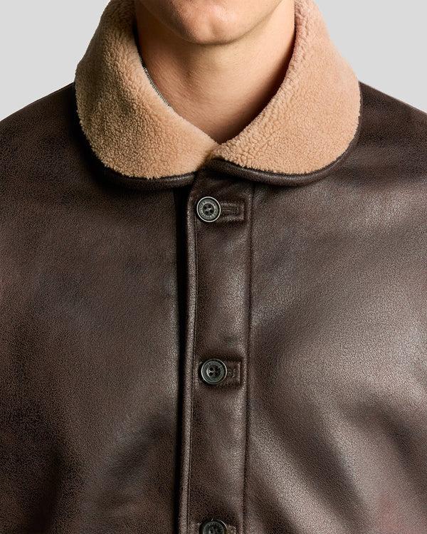 Lyle & Scott Faux Shearling Leather Jacket Whiskey Brown