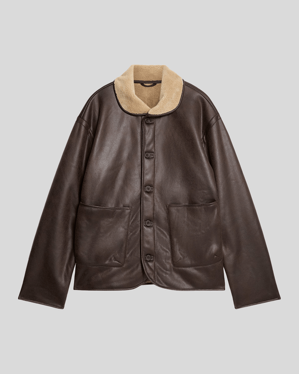 Lyle & Scott Faux Shearling Leather Jacket Whiskey Brown