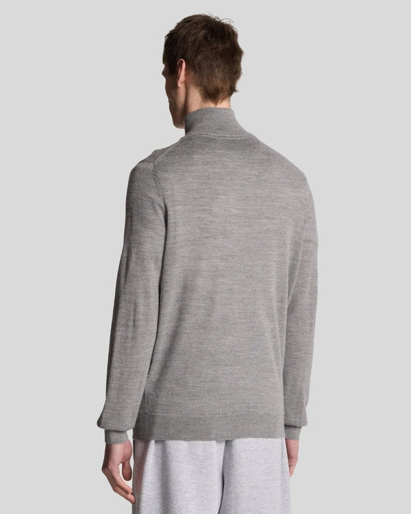 Lyle & Scott Golf Inspired Embroidered 1/4 Zip Merino Knit Jumper Mid Grey Marl
