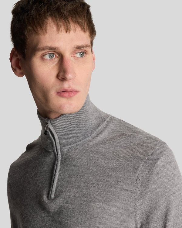 Lyle & Scott Golf Inspired Embroidered 1/4 Zip Merino Knit Jumper Mid Grey Marl