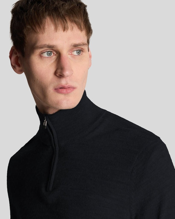 Lyle & Scott Golf Inspired Embroidered 1/4 Zip Merino Knit Jumper Dark Navy