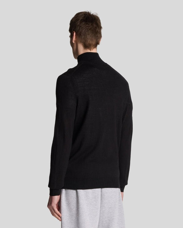 Lyle & Scott Golf Inspired Embroidered 1/4 Zip Merino Knit Jumper Jet Black