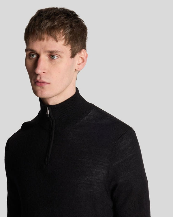 Lyle & Scott Golf Inspired Embroidered 1/4 Zip Merino Knit Jumper Jet Black