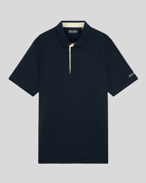 Lyle & Scott Golf Shank Button Polo Shirt Dark Navy/ Sunrise Yellow