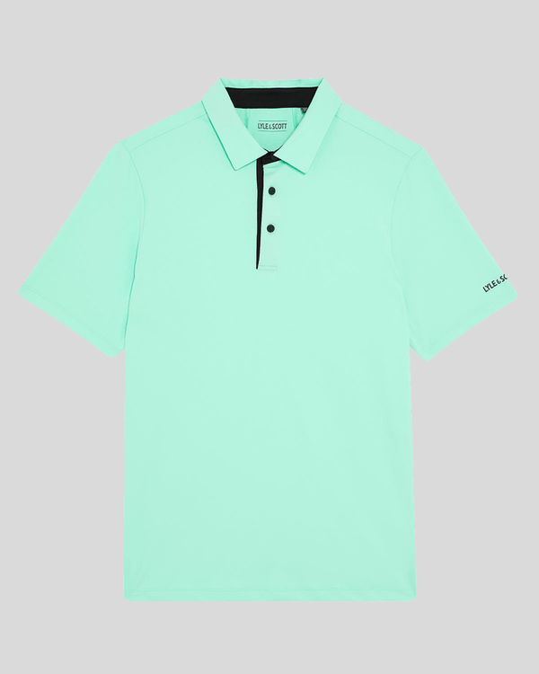 Lyle & Scott Golf Shank Button Polo Shirt Tinted Aqua/ Dark Navy