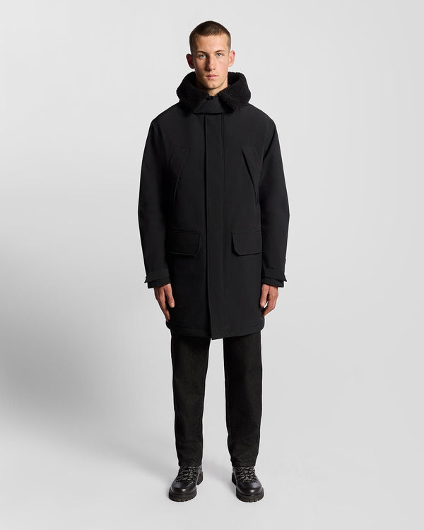 lyle & scott Heavyweight Faux Shearling Collar Parka Jet Black