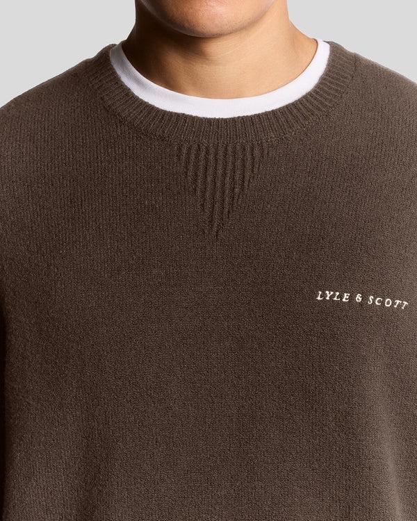 Lyle & Scott Knitted Script Crew Neck Jumper Deep Sepia