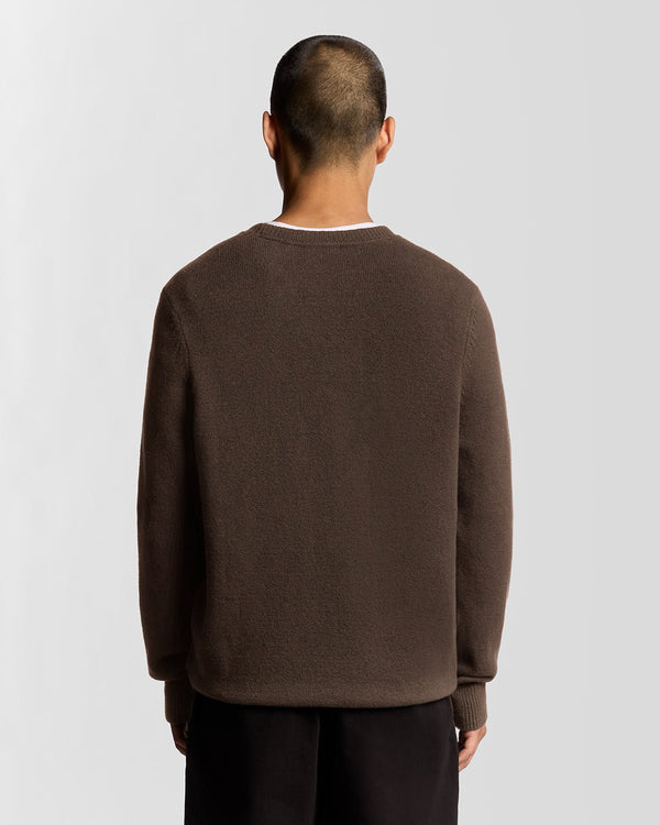 Lyle & Scott Knitted Script Crew Neck Jumper Deep Sepia