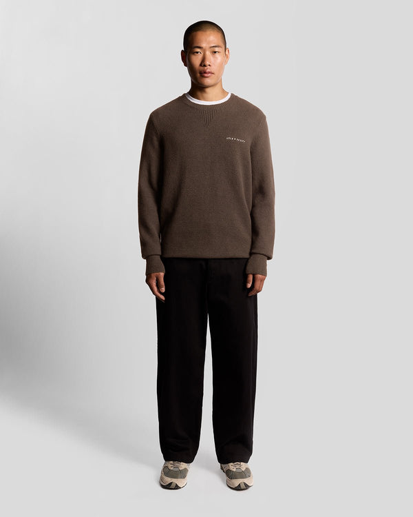 lyle & scott Knitted Script Crew Neck Jumper Deep Sepia