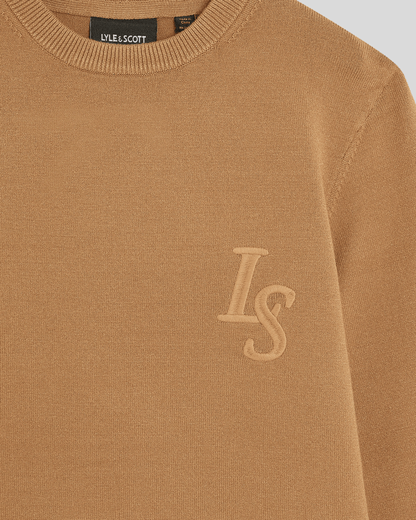 Lyle & Scott L&S Monogram Crew Neck Jumper Tigers Eye