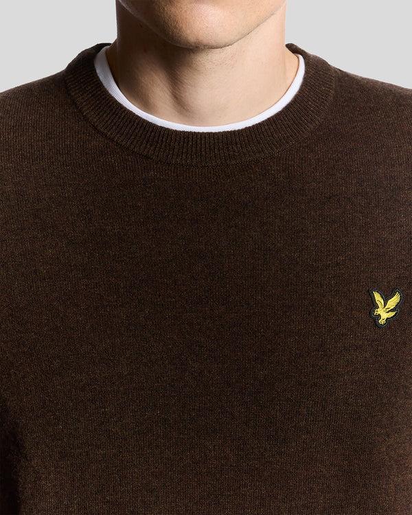 Lyle & Scott Lambswool Blend Crew Neck Jumper Bottle Brown Marl