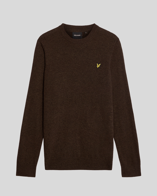 Lyle & Scott Lambswool Blend Crew Neck Jumper Bottle Brown Marl