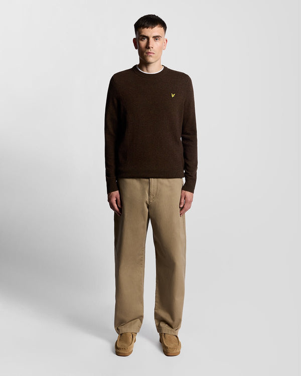lyle & scott Lambswool Blend Crew Neck Jumper Bottle Brown Marl