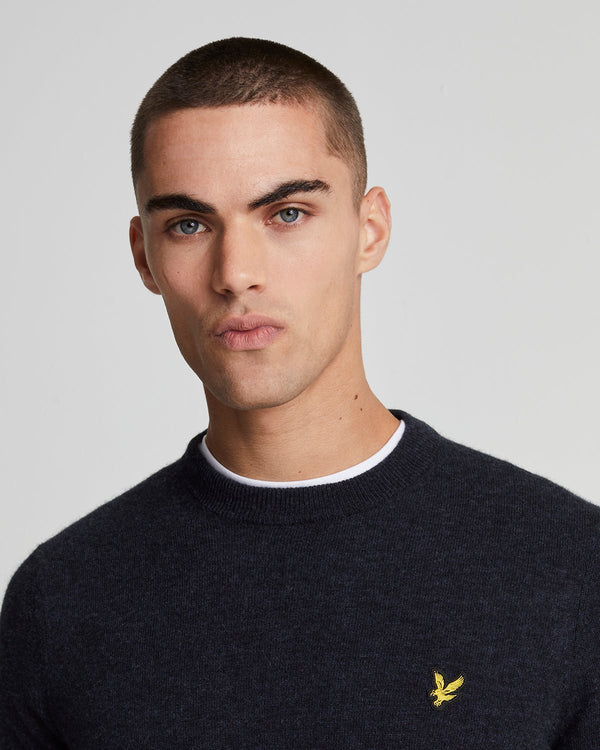 Lyle & Scott Lambswool Blend Crew Neck Jumper Dark Navy Marl
