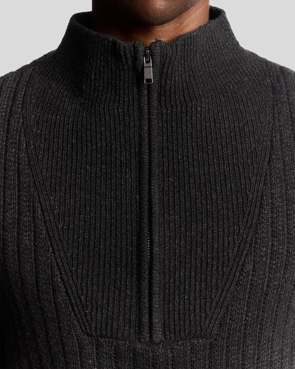 Lyle & Scott Lambswool Blend Ribbed 1/4 Zip Jumper Jet Black Marl