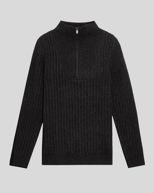 Lyle & Scott Lambswool Blend Ribbed 1/4 Zip Jumper Jet Black Marl