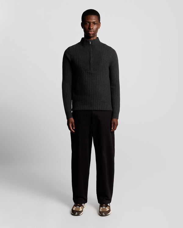 lyle & scott Lambswool Blend Ribbed 1/4 Zip Jumper Jet Black Marl