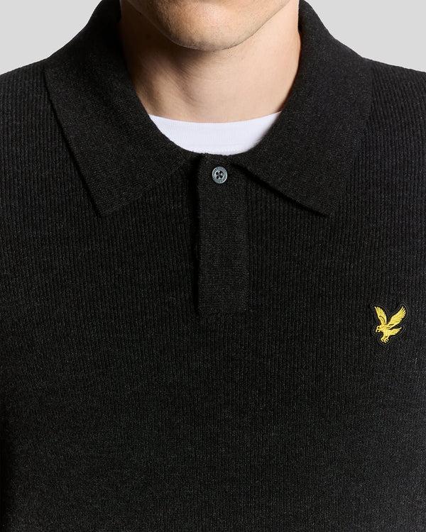 Lyle & Scott Lambswool Blend Rugby Jumper Jet Black Marl