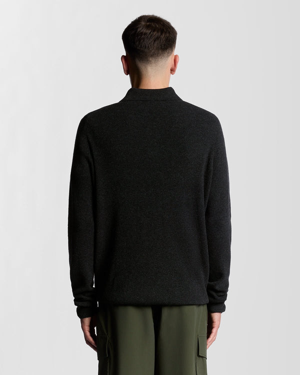 Lyle & Scott Lambswool Blend Rugby Jumper Jet Black Marl