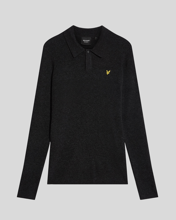 Lyle & Scott Lambswool Blend Rugby Jumper Jet Black Marl