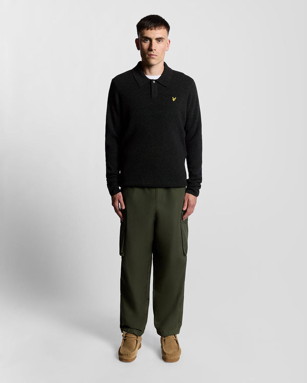 lyle & scott Lambswool Blend Rugby Jumper Jet Black Marl