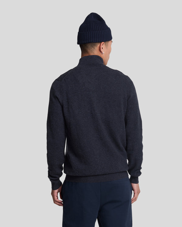Lyle & Scott Lambswool Blend Zip Cardigan Dark Navy Marl