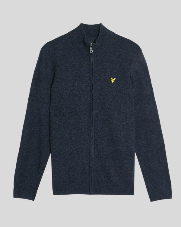 Lyle & Scott Lambswool Blend Zip Cardigan Dark Navy Marl