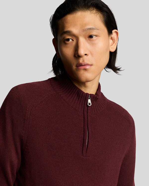 Lyle & Scott 1/4 Zip Knit Jumper Burgundy Heather