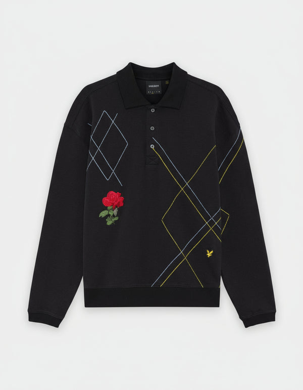 Lyle & Scott Argyle Rugby Shirt Jet Black