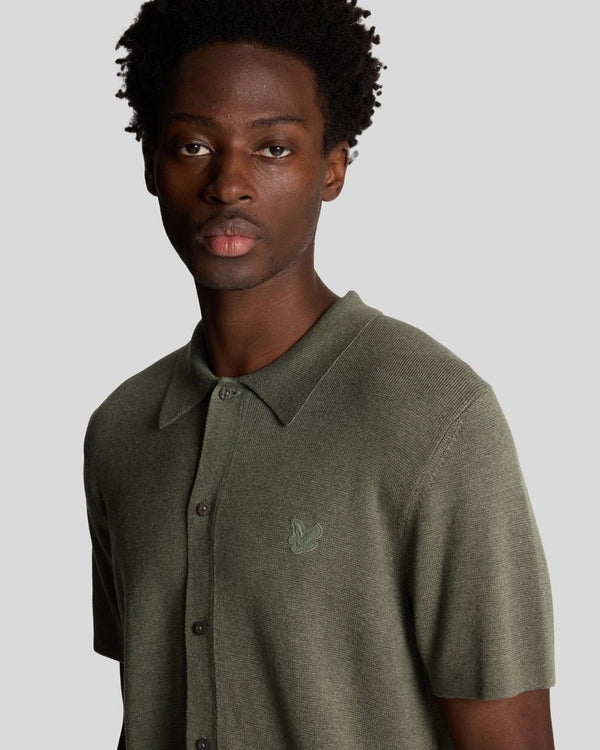 Lyle & Scott Blend Knitted Polo Shirt Clay Green