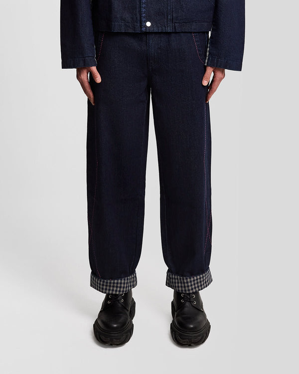 lyle & scott Contrast Cuff Barrel Leg Trouser Indigo