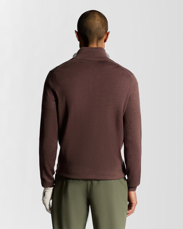 Lyle & Scott Golf 1/4 Zip Wool Blend Jumper Berry