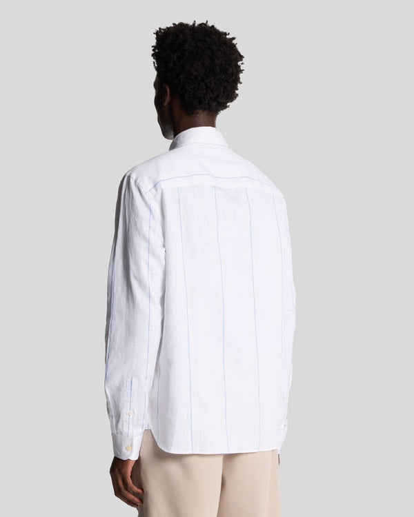 Lyle & Scott Linen Stripe Long Sleeve Shirt White