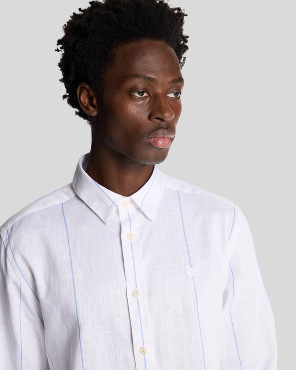 Lyle & Scott Linen Stripe Long Sleeve Shirt White