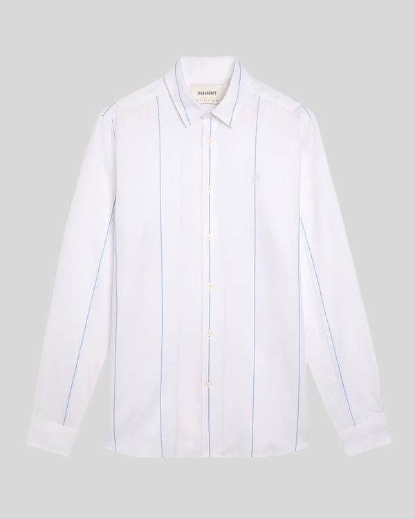 Lyle & Scott Linen Stripe Long Sleeve Shirt White