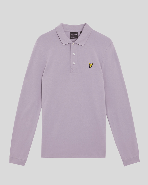 Lyle & Scott Long Sleeve Cotton Polo Shirt Ash Lilac