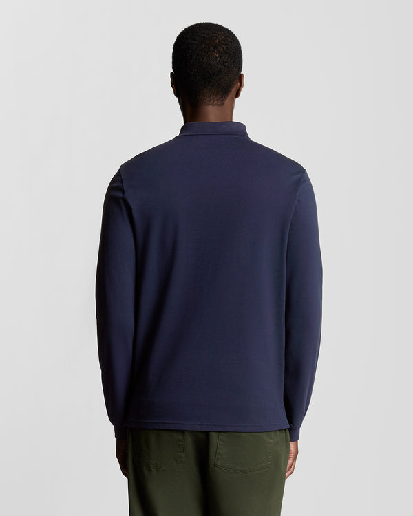 Lyle & Scott Long Sleeve Cotton Polo Shirt Navy