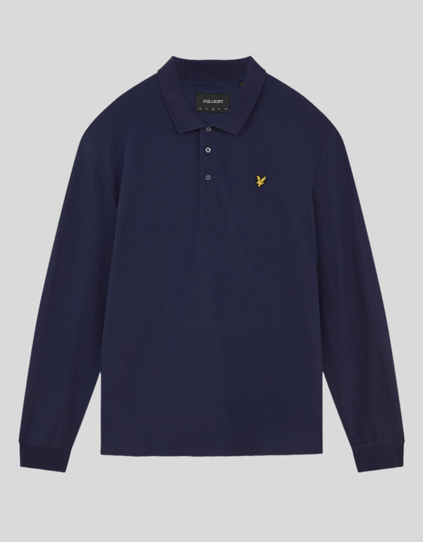 Lyle & Scott Long Sleeve Cotton Polo Shirt Navy