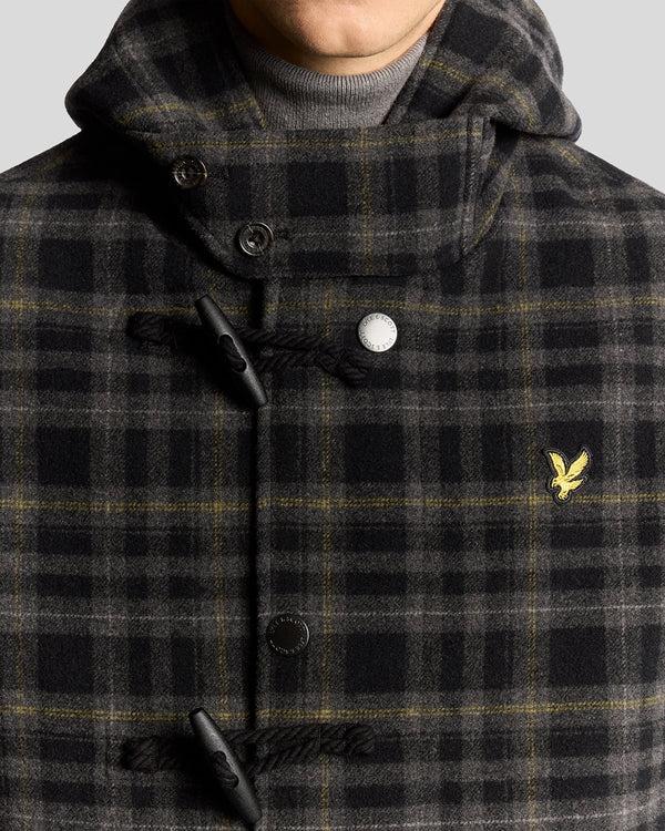 Lyle & Scott Modular Tartan Duffle Coat Jet Black