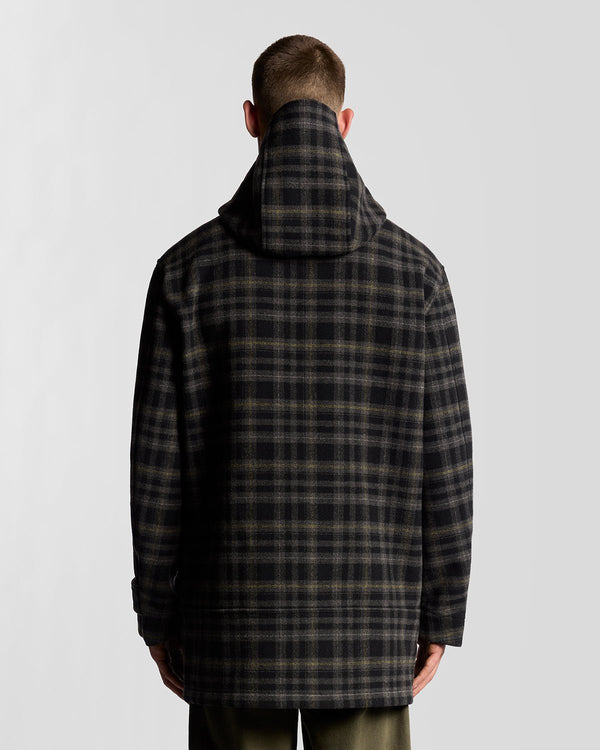 Lyle & Scott Modular Tartan Duffle Coat Jet Black