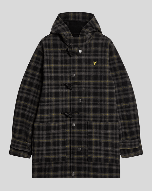 Lyle & Scott Modular Tartan Duffle Coat Jet Black
