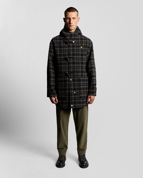 lyle & scott Modular Tartan Duffle Coat Jet Black