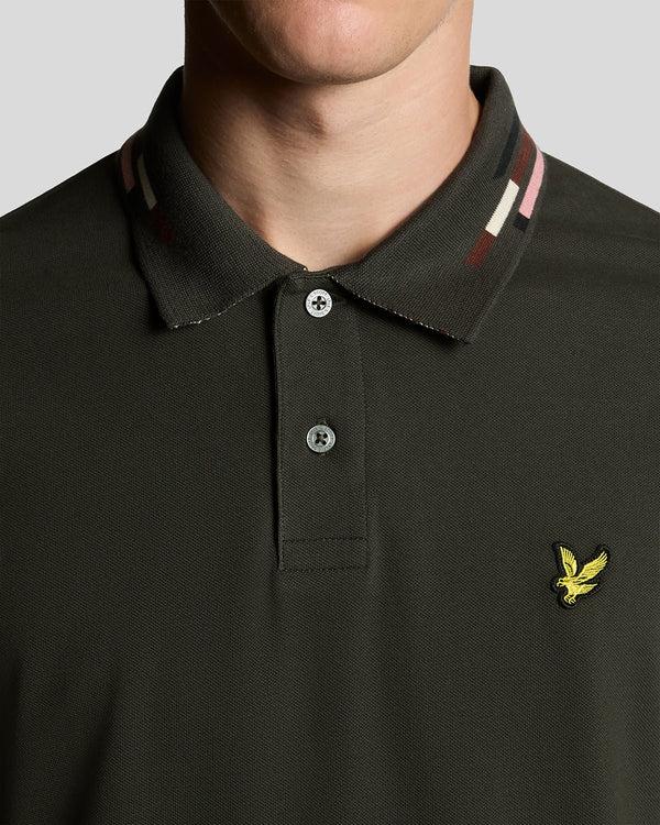 Lyle & Scott Striped Tipped Polo Shirt Gunmetal/ Foam